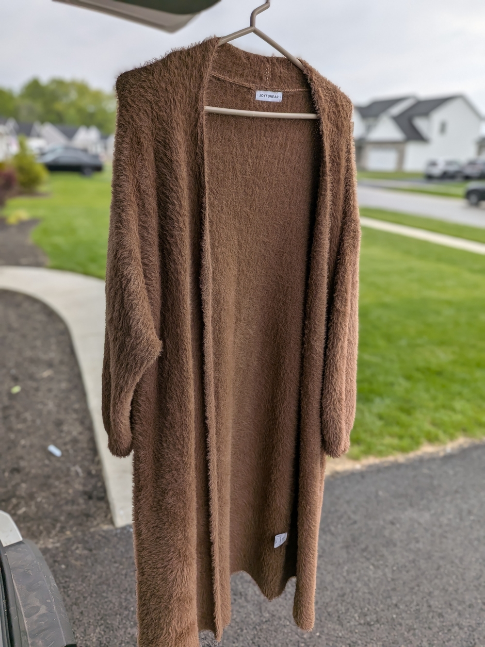 Soft Open-Front Brown Fuzzy Long Cardigan Sweater